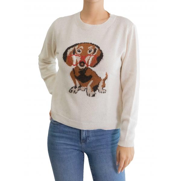 Maglia girocollo tinta unita con bassotto